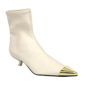 Katy Perry Ivory The Micro Heel Stretch Booties with Gold Cap Toe US 7 Boots